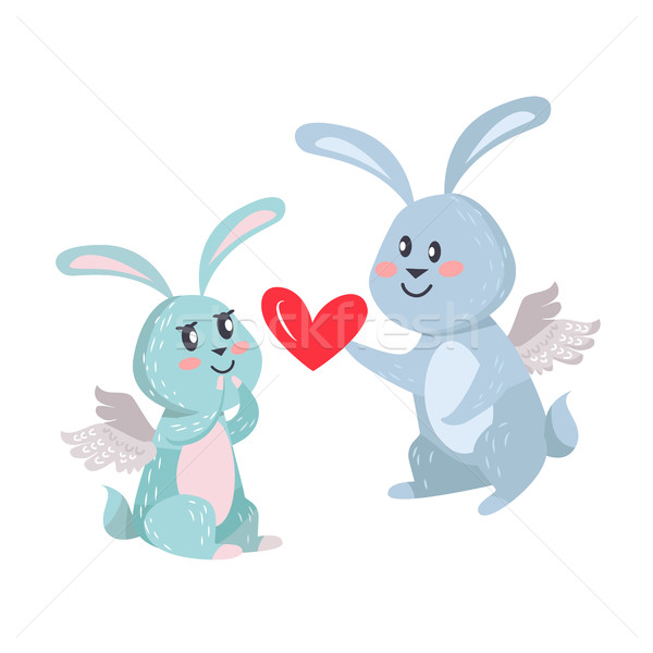 Bunnies Boy and Girl with Angel Wings Isolated Stock photo © robuart