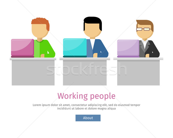 Working People Web Banner. Man Works with Laptop Stock photo © robuart