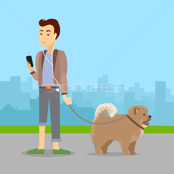 Phlegmatic Temperament Type Boy Walking with Dog Stock photo © robuart