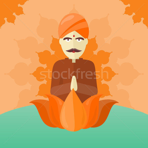 Stock photo: Indian Man Isolated on Round Ornate Mandala.