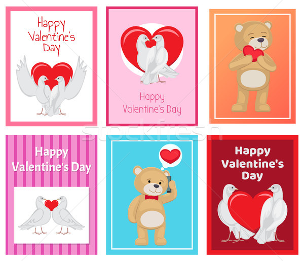 Stock photo: Cute Soft Toy Bears and White Doves in Love Set