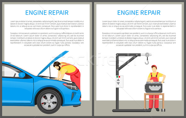 Stok fotoğraf: Motor · tamir · posterler · ayarlamak · toplama · metin