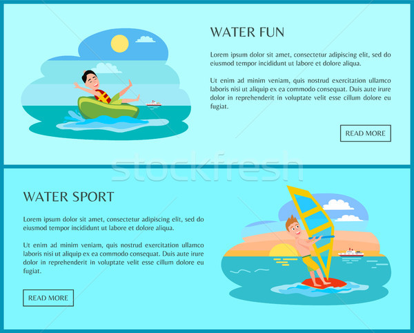 Fun Water Sport Banner with Happy People on Sea Stock photo © robuart