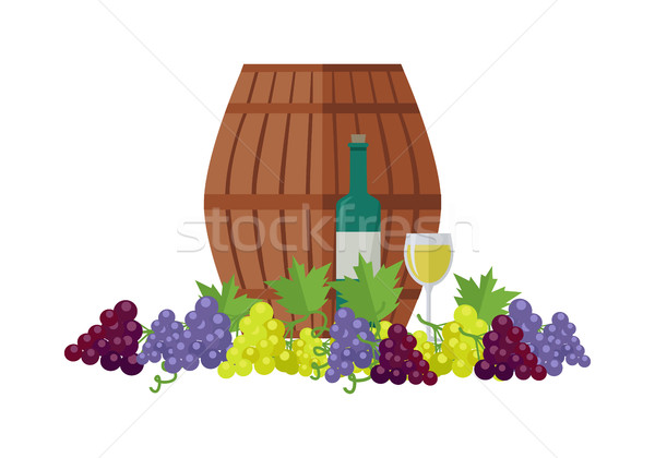 Wooden Barrel with Wine. Different Grapes Sorts . Stock photo © robuart