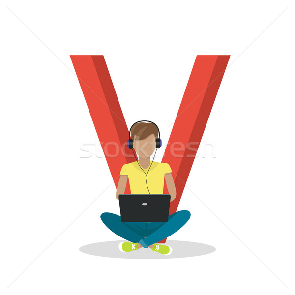 Szerkentyű ábécé levél férfi laptop ül Stock fotó © robuart