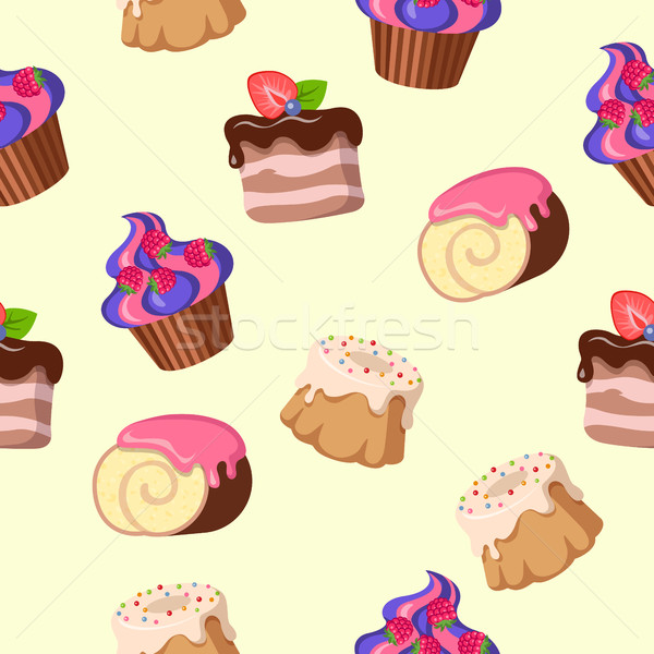 Cupcake Cake Chocolate Swiss Roll Seamless Pattern Stock photo © robuart