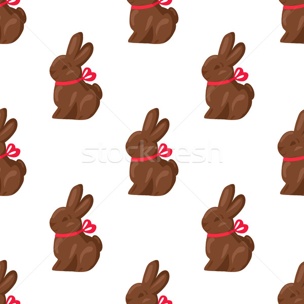 Seamless Pattern Chocolate Bunny with Pink Ribbon Stock photo © robuart