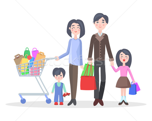 Stock photo: Family Shopping Cartoon Flat Vector Concept
