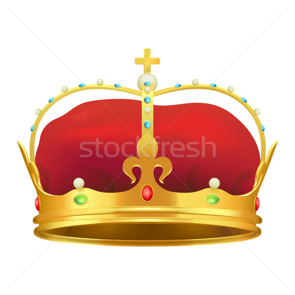 Stock photo: Golden Monarchical Crown with Stones on White