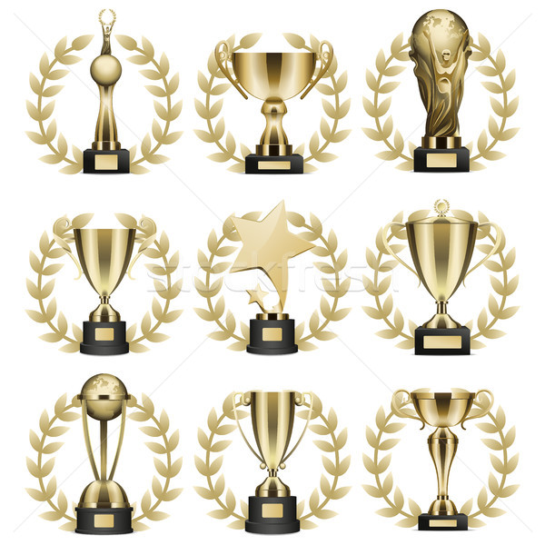 Golden Trophy Cups Realistic Vector Collection Stock photo © robuart