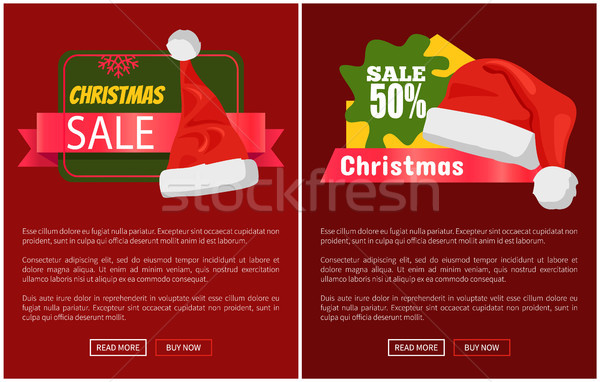 Xmas Sale Santa Claus Hats on Promo Labels Vector Stock photo © robuart