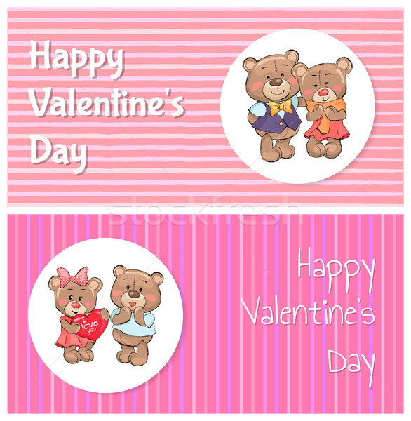 Happy Valentines Day Poster Couple of Teddy Family Stock photo © robuart