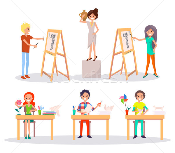 People Draw Still Life Picture of Woman with Vase Stock photo © robuart