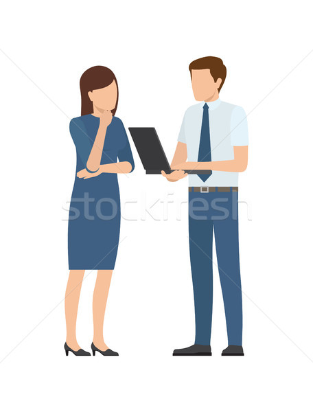 Man Woman Discussing Startup Project Issues Vector Stock photo © robuart