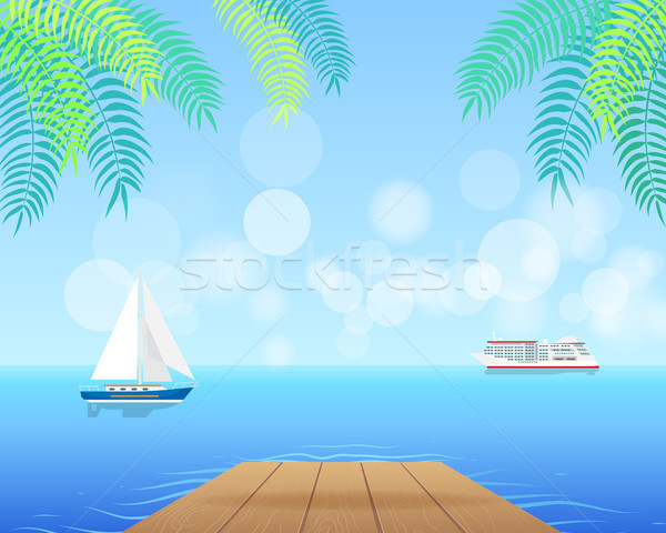 Seascape with White Cruise Liner and Blue Sailboat Stock photo © robuart