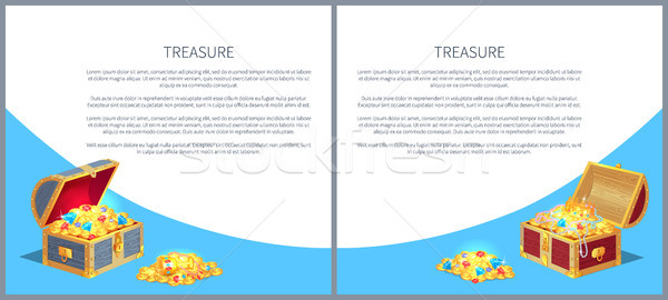 Stock photo: Treasure Posters Set Gold Ancient Coins Chests