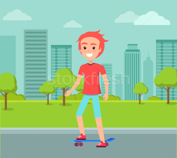 Redhead Skateboarder Ride on Skate Vector Male Stock photo © robuart