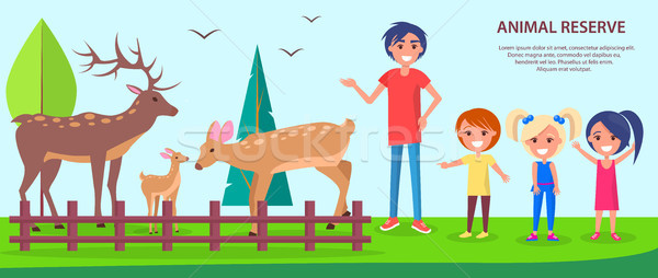 Animal Reserve Template Poster with People in Zoo Stock photo © robuart