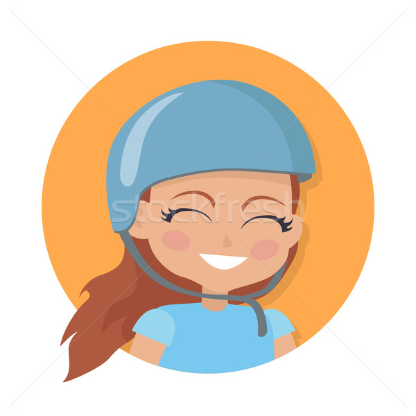 Smiling Girl in Blue Helmet. Simple Cartoon Style Stock photo © robuart