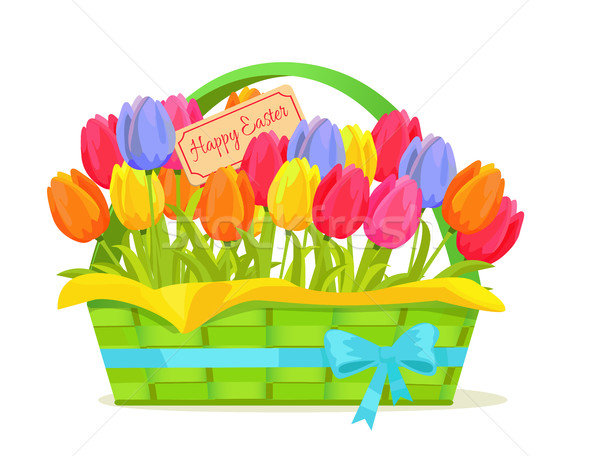 Happy Easter Note In Tulips Bouquet Illustration Stock photo © robuart