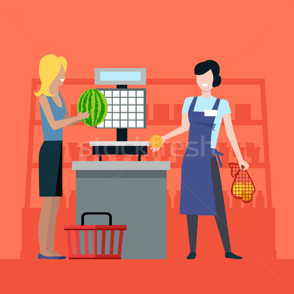 Shopping in Grocery Store Vector Illustration. Stock photo © robuart