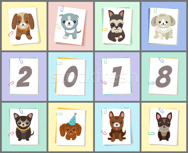 Nouvelle année symbole chien cartes postales cute Photo stock © robuart