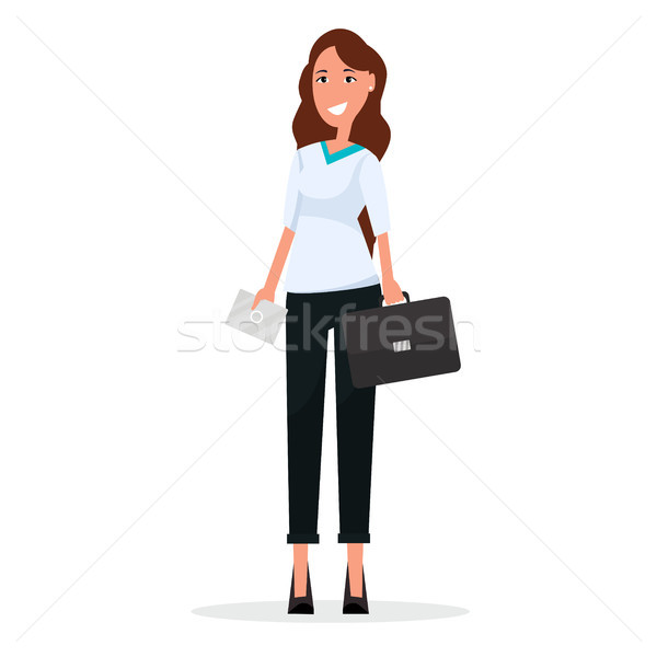 漫画 女性実業家 ブリーフケース 封筒 白いブラウス 黒 ストックフォト © robuart