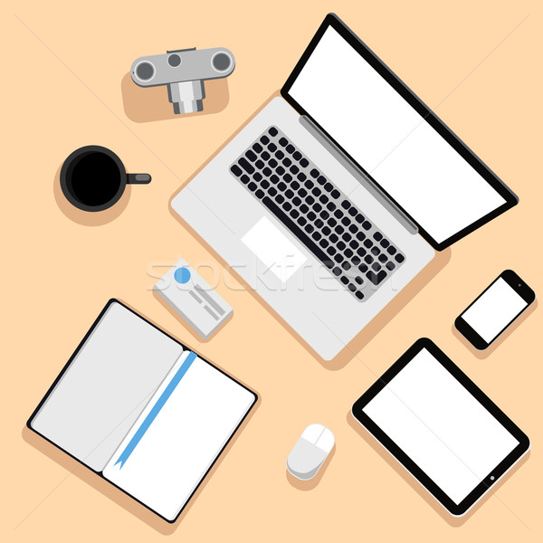 Top view of workplace with laptop and devices Stock photo © robuart