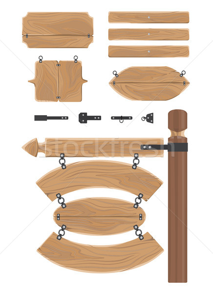 Wooden Signboards and Tools for Attaching Set Stock photo © robuart