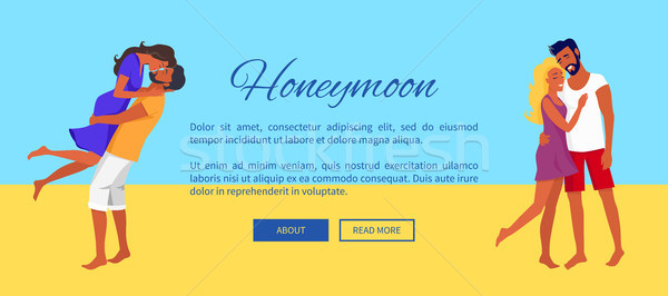 Honeymoon Web Banner with Lovely Hugging Couples Stock photo © robuart