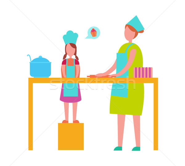 Mother and Daughter Cooking Isolated Illustration Stock photo © robuart