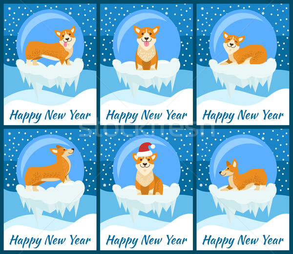 Happy New Year Posters with Corgi in Glass Bubble Stock photo © robuart
