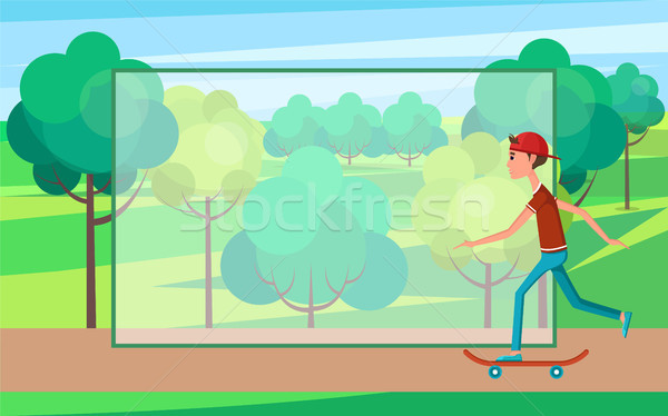 Skateboarder în mişcare mare viteza verde vedere laterala adolescent Imagine de stoc © robuart