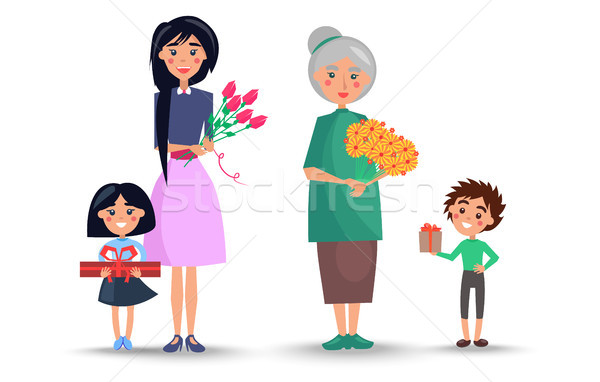 Mother and Grandmother with Flowers and Children Stock photo © robuart