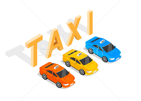 Stock fotó: 3D · izometrikus · autó · taxi · magas · minőség