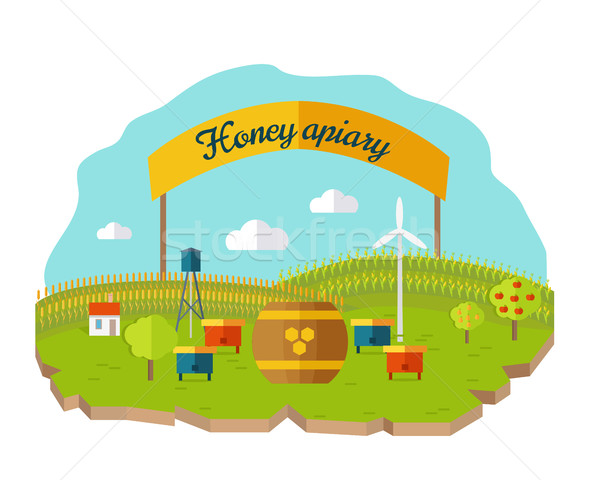 Honey Apiary Conceptual Vector in Flat Style Design.   Stock photo © robuart