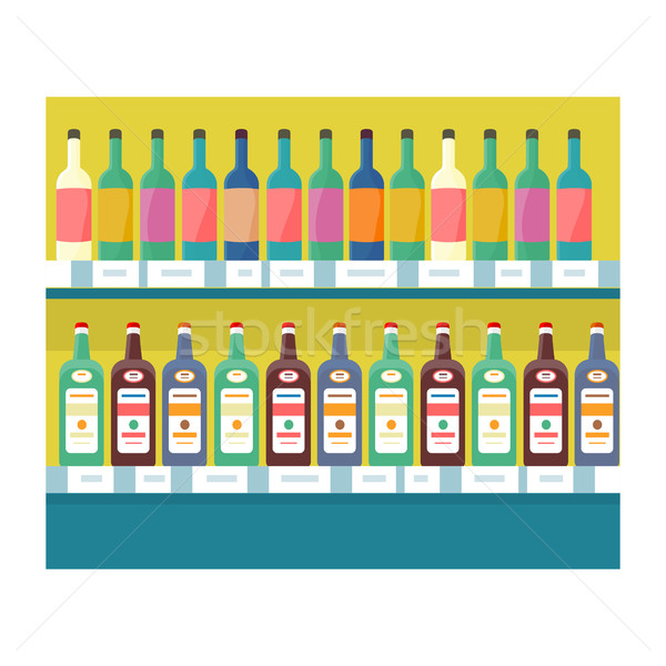 Shelves with Drinks in Grocery Store Vector. Stock photo © robuart