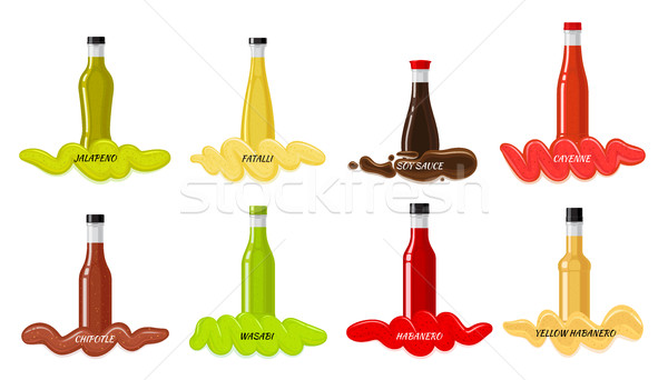 Set of Glass Bottles with Hot Sauces Flat Vector Stock photo © robuart