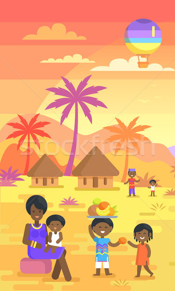 Stock fotó: Afrikai · család · idő · kint · boldog · család · vektor