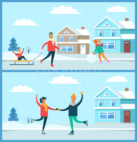 Stock photo: Wintertime Activities Nature Vector Illustration