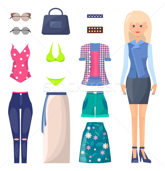 Woman in Skirt and Jacket with Summer Clothes Set Stock photo © robuart
