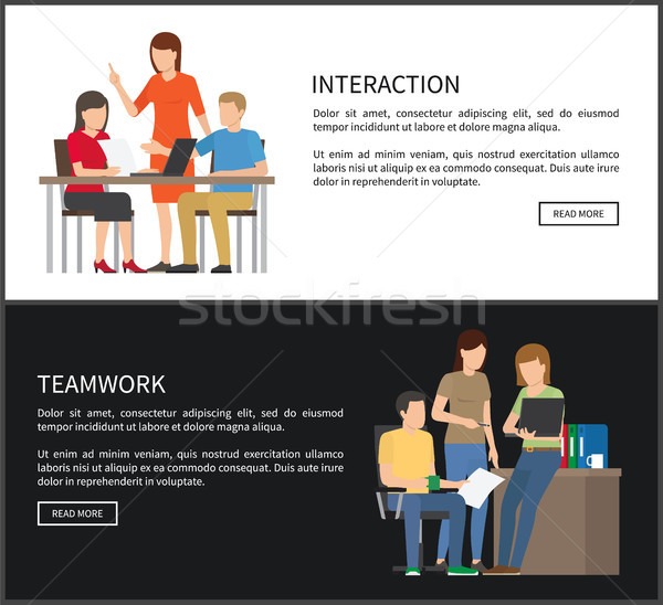 Wzajemne oddziaływanie zespołowej zestaw Internetu nagłówek tekst Zdjęcia stock © robuart