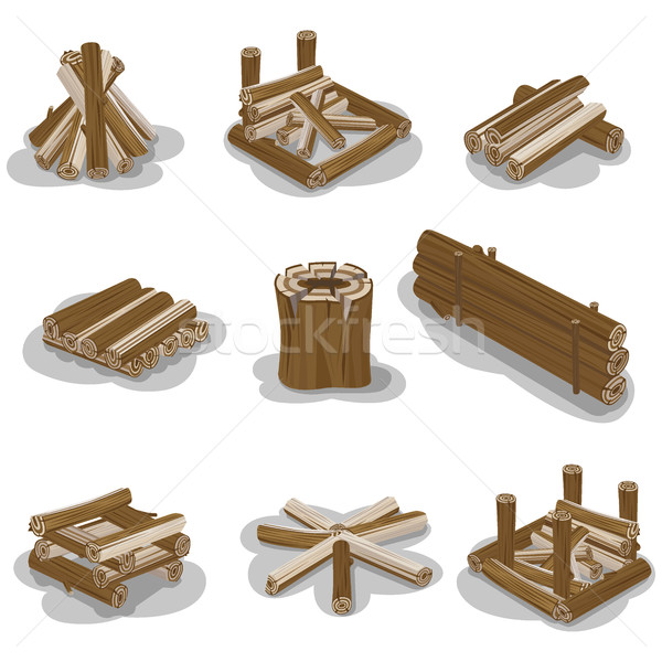 Campfire Stumps Logs Collection Isolated on White Stock photo © robuart