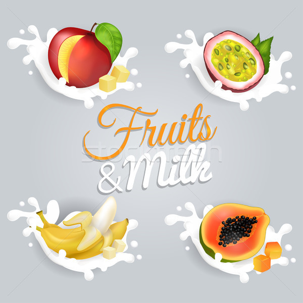 Fruits and Milk Vector Illustrations Set Stock photo © robuart