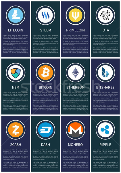 Cryptocurrency Symbols on Promotional Posters Set Stock photo © robuart