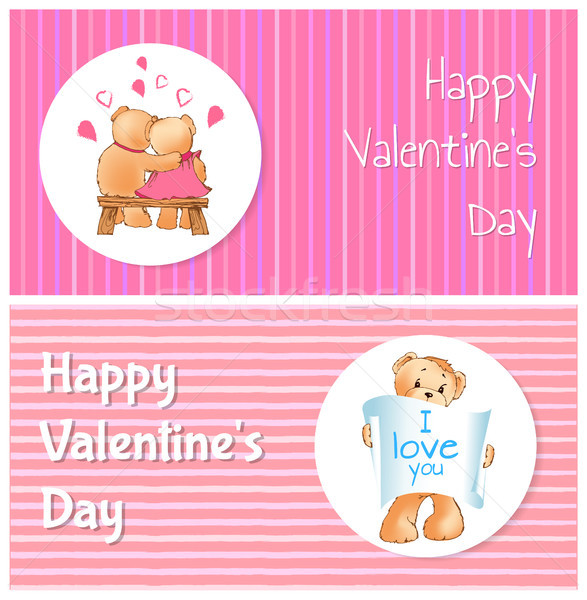 Happy Valentines Day Poster Two Bears I Love You Stock photo © robuart