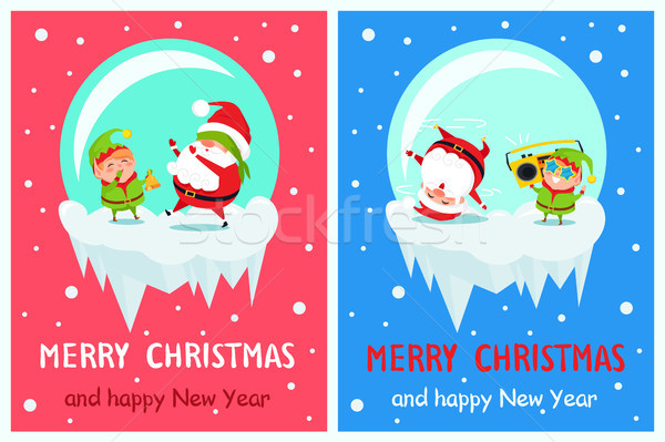 Carte poştală vesel Crăciun an nou fericit elf Imagine de stoc © robuart