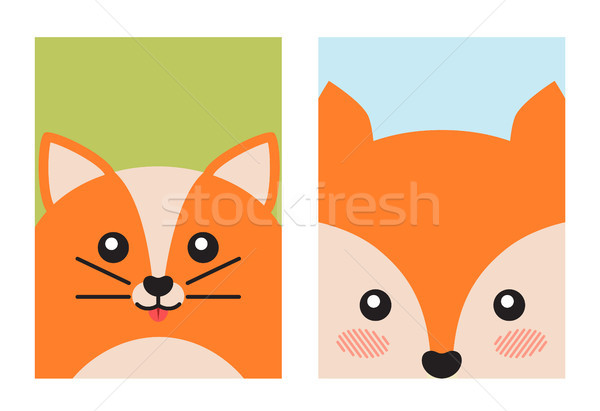 Katze Fuchs Tier Sammlung Banner Kätzchen Stock foto © robuart