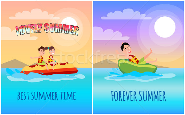 Stockfoto: Best · zomer · tijd · poster · cartoon · illustratie
