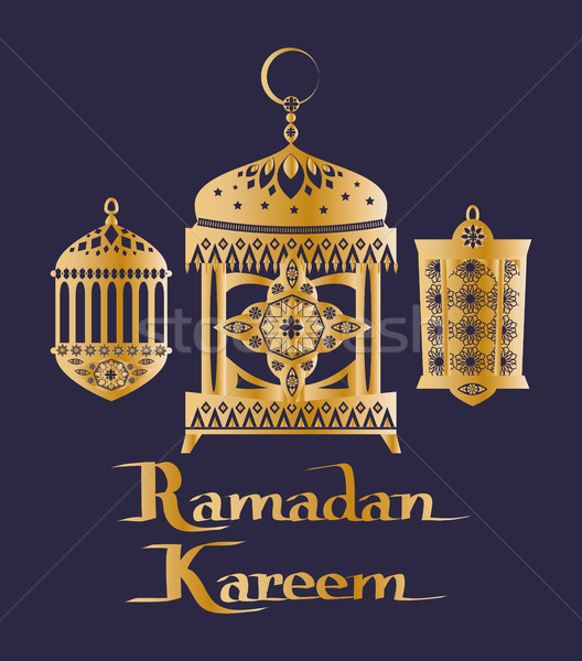 Ramadan Kareem Poster Gold Lantern Islamic Symbol Stock photo © robuart